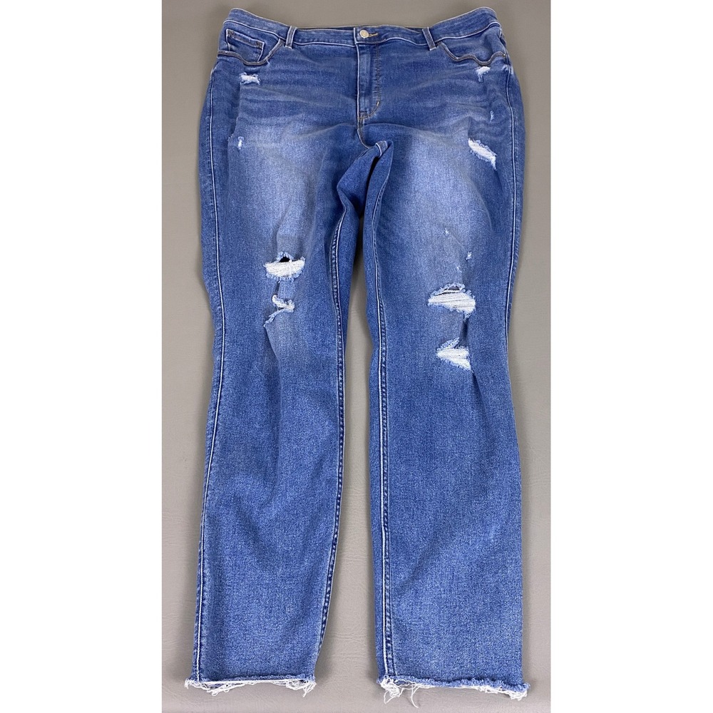 Old Navy Rockstar Jeans Women's 20 Super Skinny Extra High Rise Distressed Blue